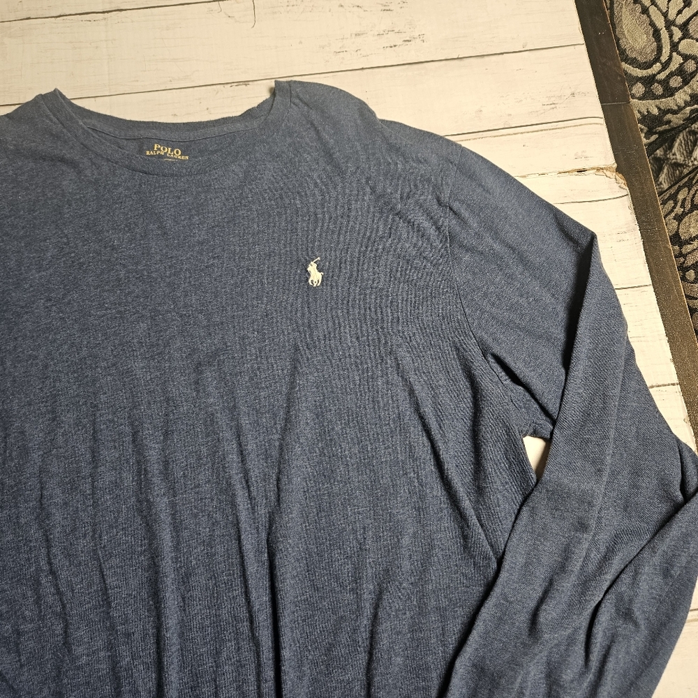 Polo Ralph Lauren Men's XXL Blue Heathered Long Sleeve Jersey T-Shirt Pony Logo